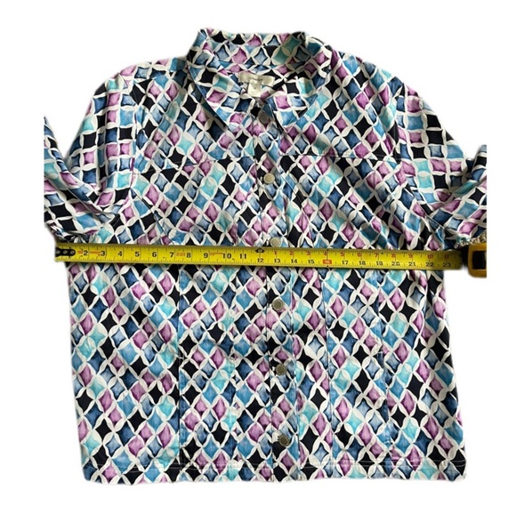 CJ Banks Multicolor Diamond Design Lightweight 3/4 Sleeve Jacket Women’s 2X - Picture 7 of 9